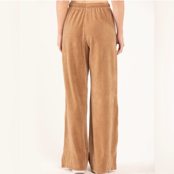 Nike Tan Wide Leg Activewear Loungewear Sporty Ribbed Cotton Blend Fabric Size S - Picture 2 of 14